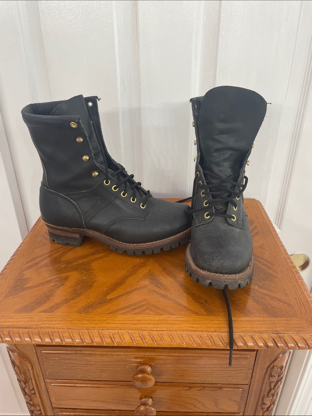 Vibram Black Lace-Up Ankle Boots with Gold Eyelets